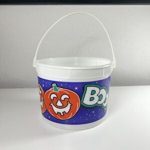 Vintage Halloween Bucket Pail Glow In The Dark Berry Plastics Pumpkin Boo